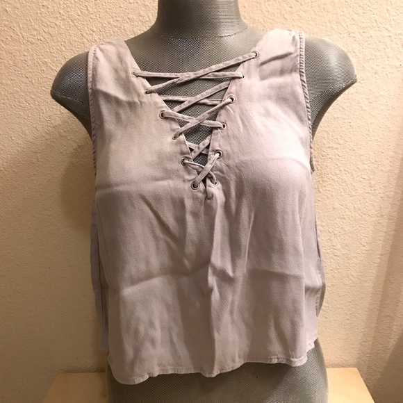 Grey Crop Tank w/Laced up front. Blouse. Misses L. Forever 21. NWT. Sexy. - Picture 7 of 11
